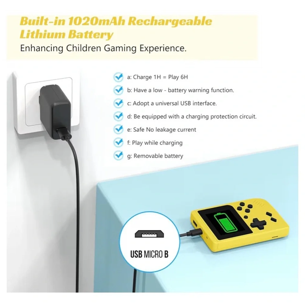 Portable handheld game console with 400+ retro games – yellow